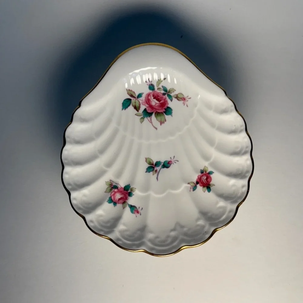 Spode Billingsley Rose Spray‎ Shell Pedestal Dish Gold Trim Bone China England